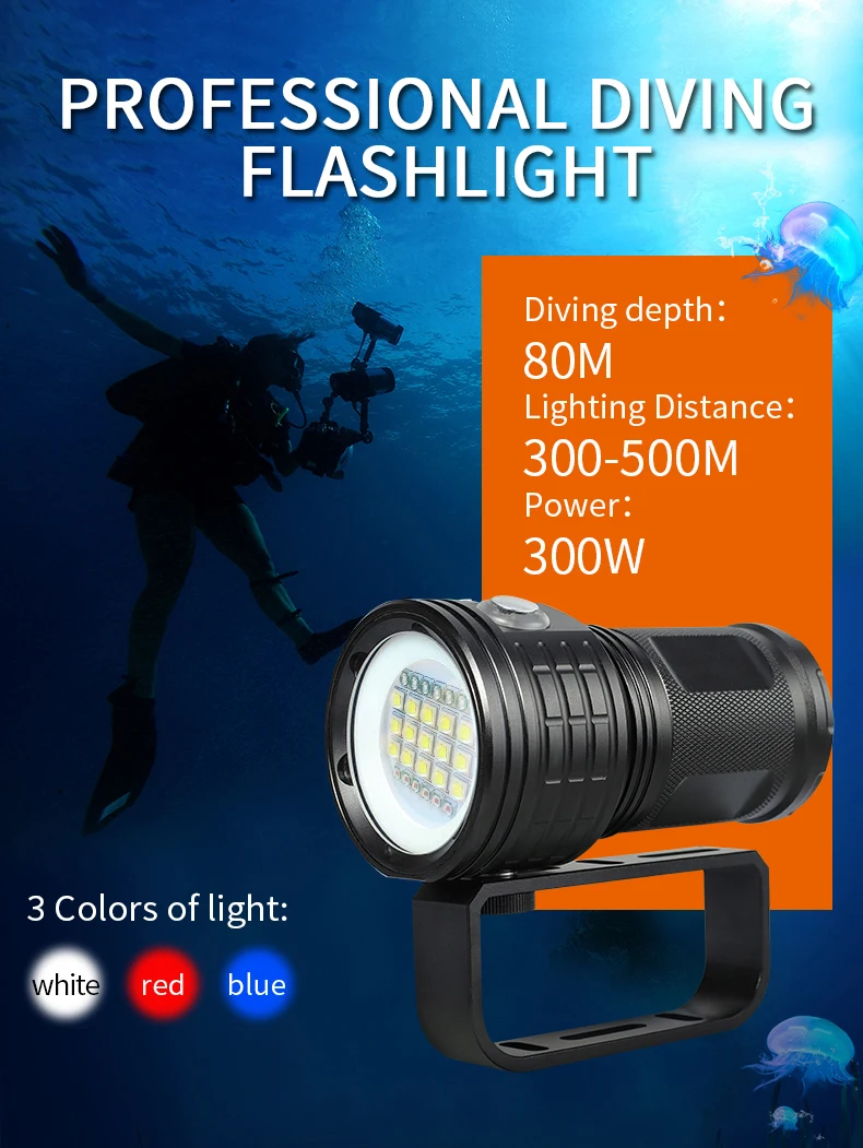 New Underwater Camera Photography Flashlight Scuba Cave Dive Led Lights
