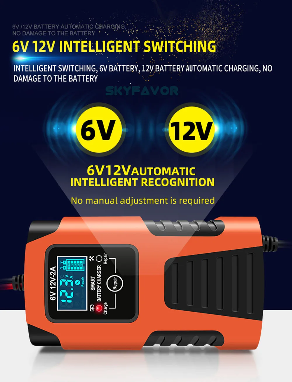 Most selling 6 volt battery charger 6V 12V 2A Universal automatic deep cycle lead acid pulse repair motorcycle battery charger