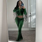 2021 Fall Women Casual Warm Crop Top Flared Trousers 2 Piece Sets Women''s Hoodies