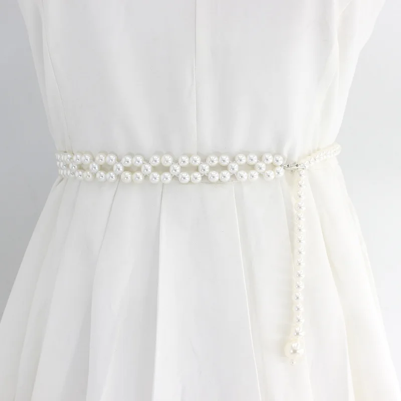 Elegant Women Pearls Elastic Wedding Belts Handmade Bridal Belts Pearl Beaded Bridal Wedding Accessories