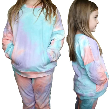 Wholesale tie dye girls tracksuit 2 piece mother and daughter matching outfits family kid winter clothing set