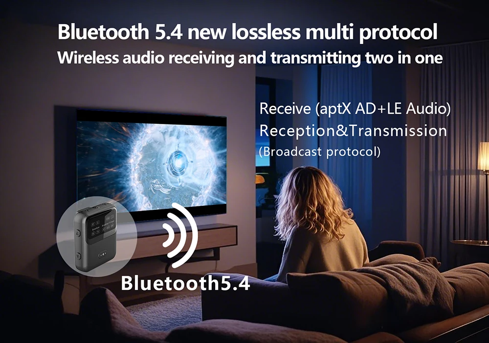Wireless LE Audio Adapter for Music Streaming Sound System BT Audio Auracast Transmitter Works for Speakers Support 1+N LR20Q