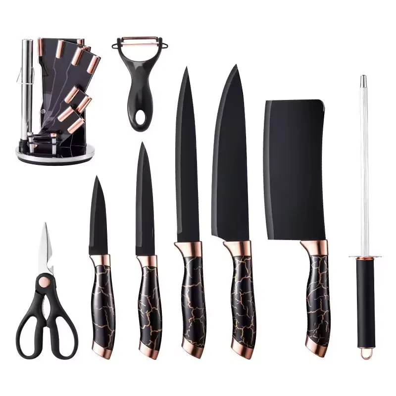 2024 High Quality 9pcs Stainless Steel Kitchen Cooking Knives Set Chef Block Knife Sets with Acrylic Stand