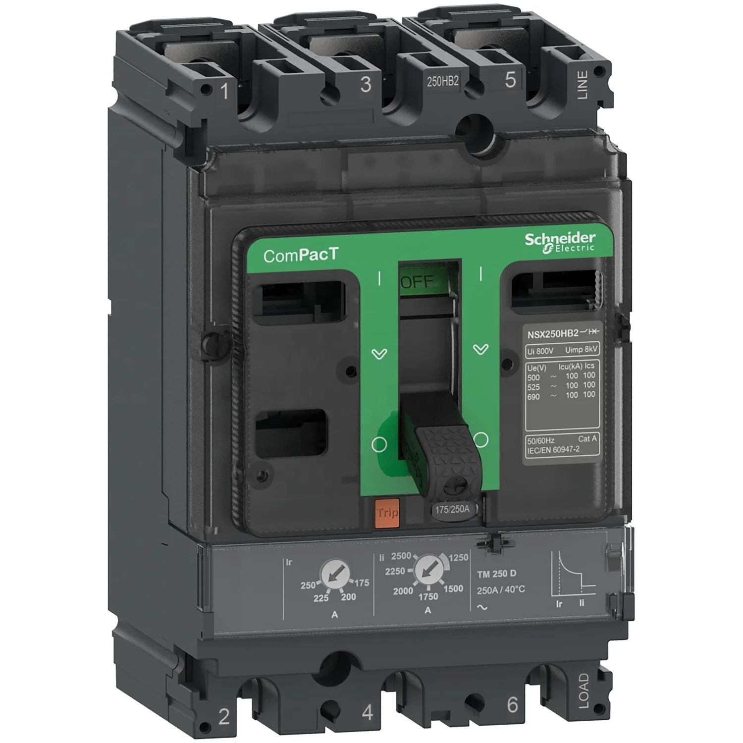 Original genuine Schneider molded case circuit breaker  NSX250F 36kA AC 3P3D 250A TMD C25F3TM250 Voltage: 690V Current: 16-630A