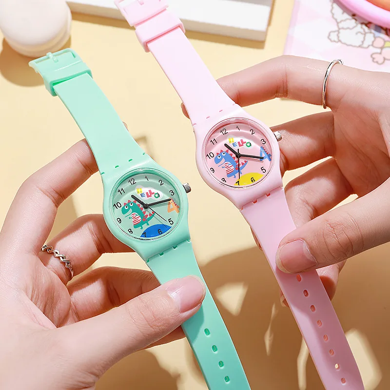 Cartoon Dinosaur Dial Candy Color Soft Silicone Band Watch Kids Cute Plastic Quartz Watches Wholesaler