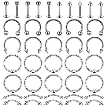 30Pcs 316L Stainless Steel Body Piercing Jewelry Lot Bulk Nose Ring Tongue Barbell  Eyebrow  Labret  Stud Horseshoe CBR