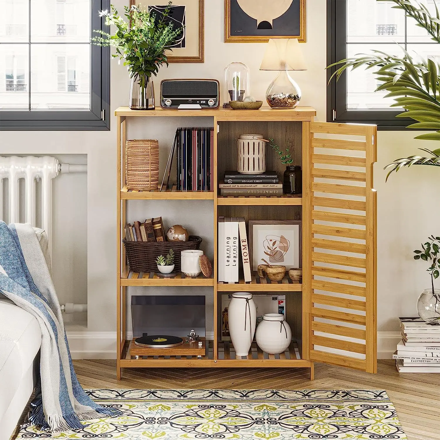 product free standing bamboo floor cabinet 3 tier open shelf bathroom storage organizers for living room for home furniture-4