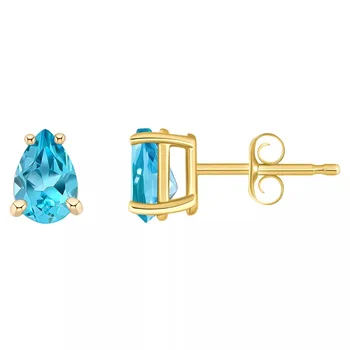 New designs 14k Gold Pear Shaped Swiss Blue Topaz Stud Earrings for women fashion gold jewelry set
