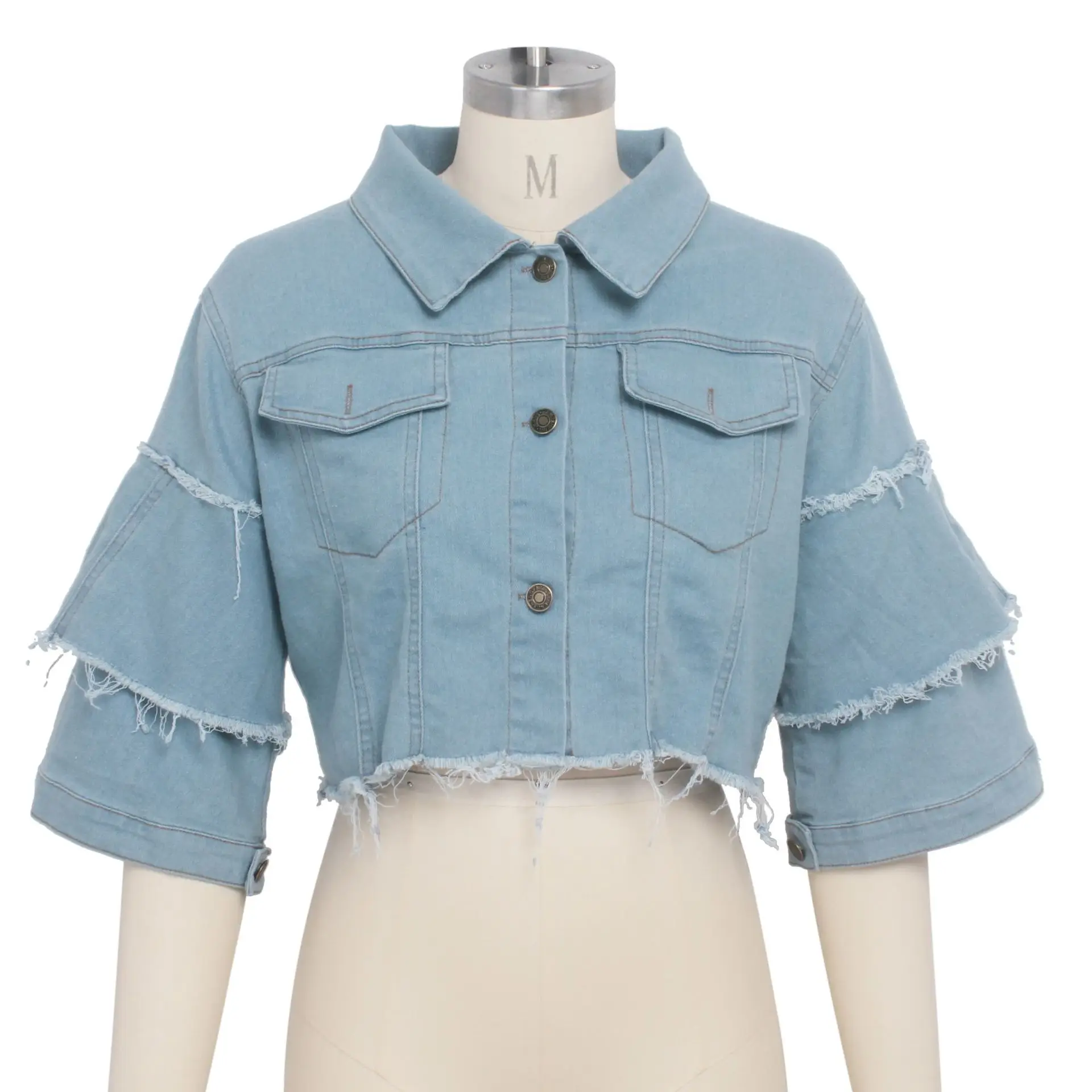 New Fashion Button Casual Solid Coats Women's Denim Cropped Jacket Female Pockets Hole Short Jean Jackets Ladies details