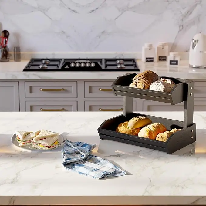 product 2 layer handcrafted wooden fruit vegetable storage rack for kitchen counters for home use eco fruit basket-9