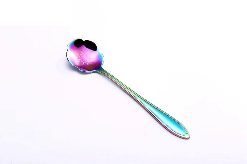 H9 Stainless Steel Gold Plating Colorful Cherry Blossoms Rose Flower Shaped Icecream Dessert Coffee Spoon