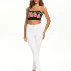 Ladies Beaded Fashion Ladies White Side Legs Beaded High Waist Sports Tights