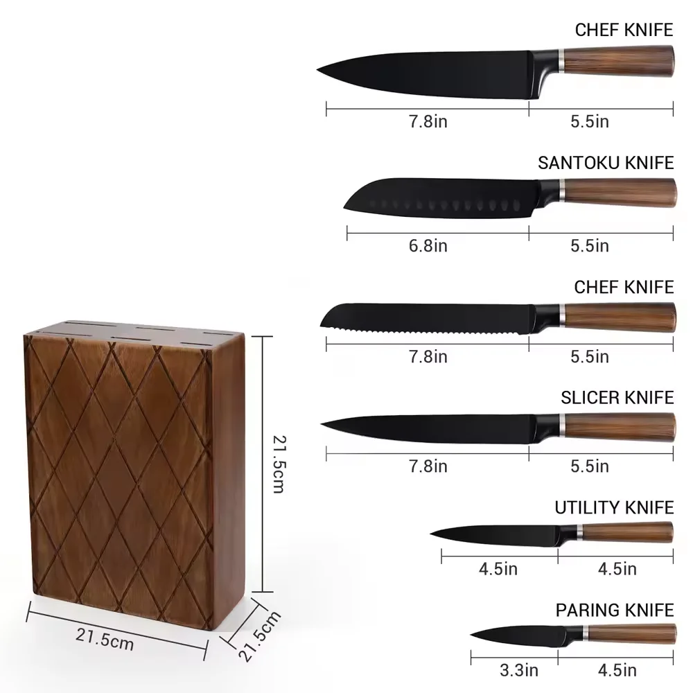 Professional 7Pcs Stainless Steel Cooking Cutter Knife Set Chef Japanese Kitchen Knives with Wooden Holder