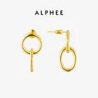 Ring Sterling High-quality Retro Simple Plain Ring Geometry Clasp S925 Sterling Silver Earrings For Women