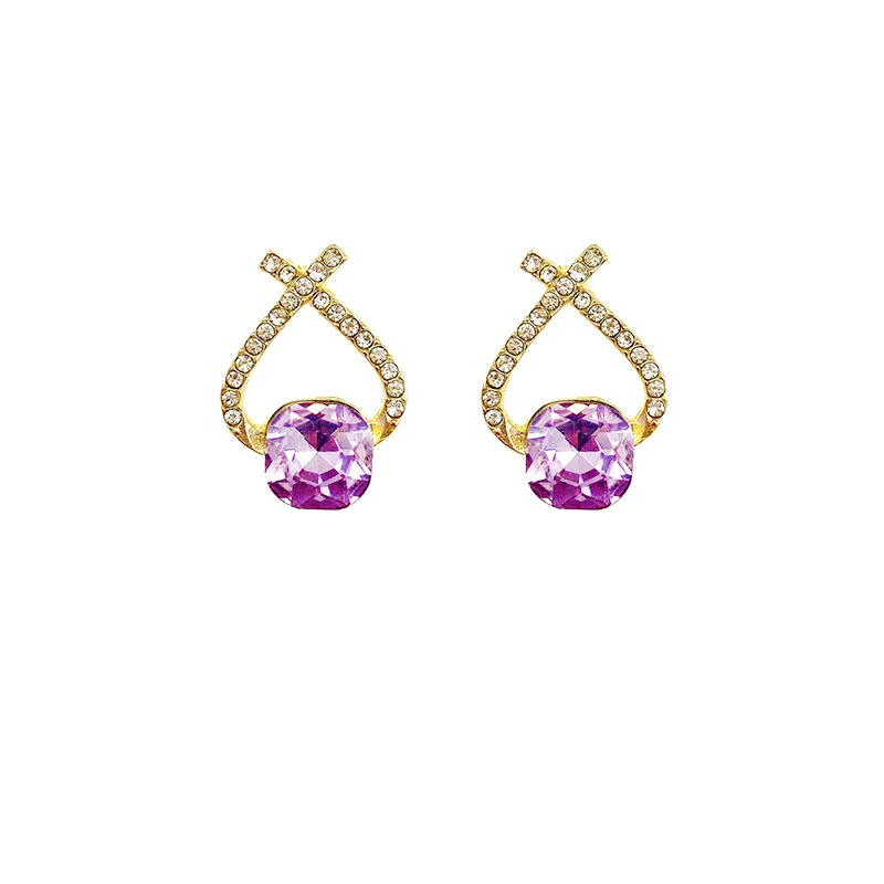 18k gold plated korean new design exquisite fashion statement rhinestone cross fashion jewelry earrings
