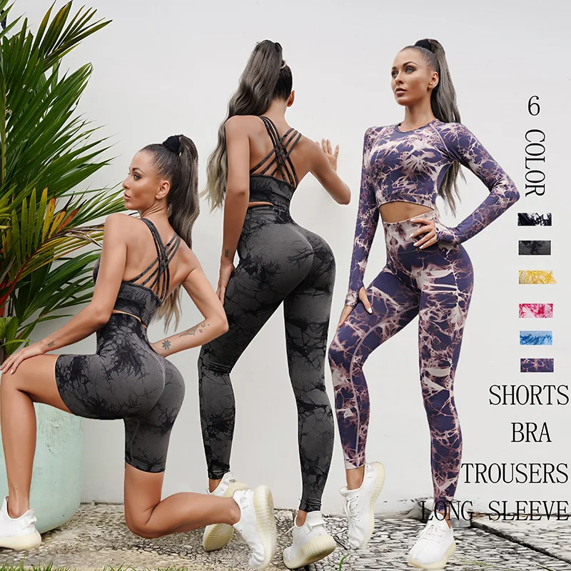 OEM 2023 Women Sportswear Gym Fitness Active Wear High Waisted Pants Long Sleeve 2 Piece Set Seamless Yoga Set
