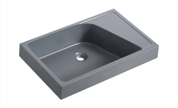 Morden Modern Rectangular Wash Basin Table Top Artificial Stone Bathroom Sink supplier