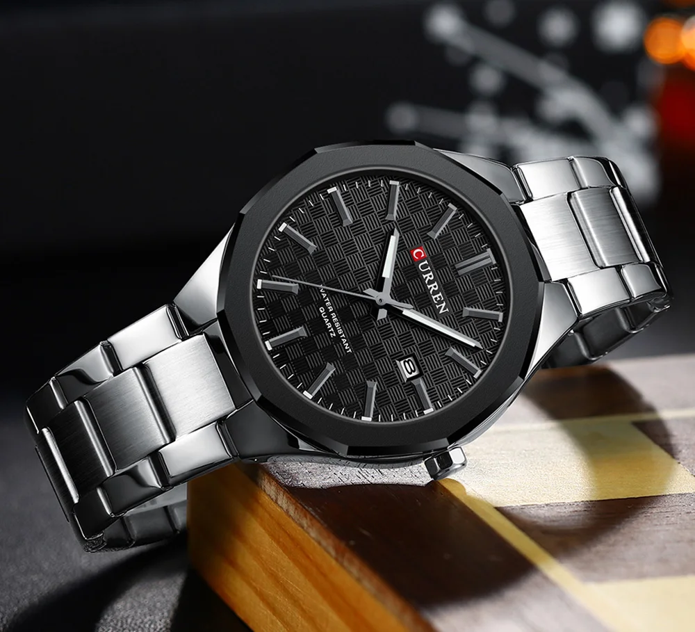 CURREN 8477 Business Luxury Men's Quartz Watch with Luminous Hands Stainless Steel Fashion Clock with Date Waterproof Wristwatch