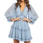 Floral Floral Boho Inspired Floral Print Ruffle Dress Women Backless V-Neck Dress 2021 Party Mini Plus Size Dress