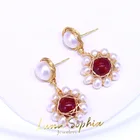 Red Earrings Baroque Natural Pearl Red Agate Wire Stud Earrings Gold-plated