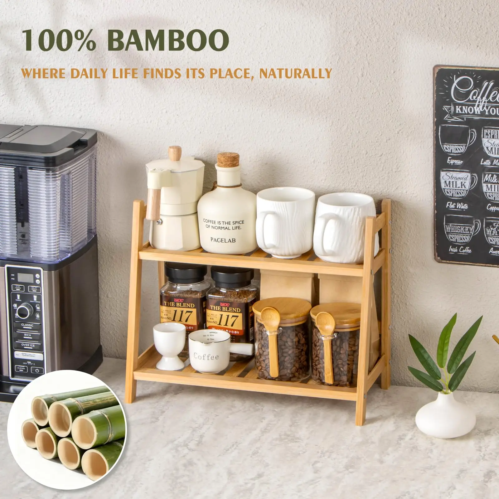 product eco friendly 2 tier bamboo coffee mug holder stand matcha tea set organizer rack kitchen cup storage shelf countertop display-4