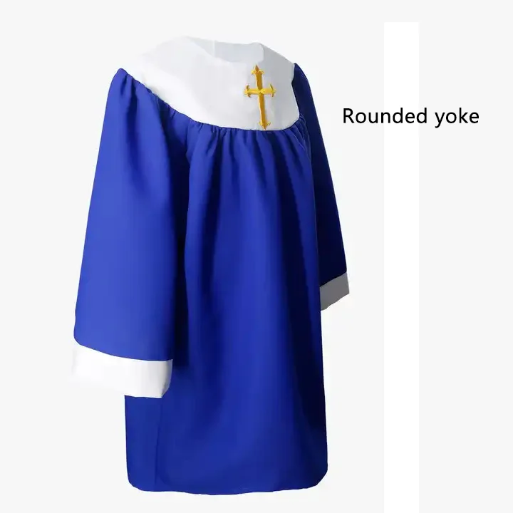 Custom Lark Rounded Yoke Church Children Graduation Choir Robes Gown with Gold Cross Logo 100% Polyester Matte Fabric factory