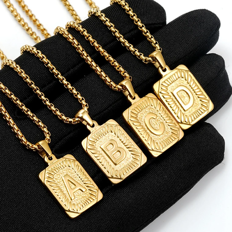 Initial Letter Pendant Necklace Gifts for Mens Womens Capital Letter Yellow Gold Plated A Z Stainless Steel Chain Necklaces 