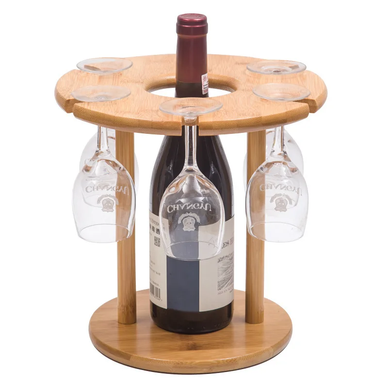 A3047    Red Wine Cup Holder Display Solid Wood Bamboo Bar Hanging Down Inverted Rack Glass Cup Drain Goblet Shelf