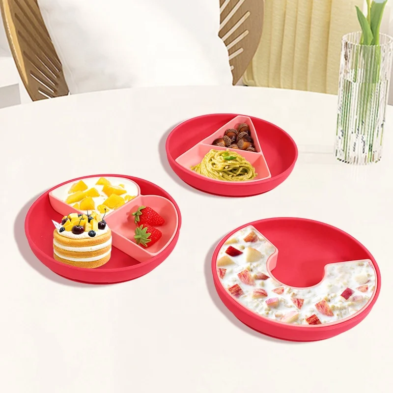 Wellfine BPA Free Baby Suction Plate Non-slip Children Dinnerware Divided Toddler Plates Silicone Baby Feeding Plate