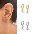 Silver Earrings Hoop Earringssilver 925 Sterling Silver Earrings For Women Clear Zircon Moon Pendant Hoop Earrings