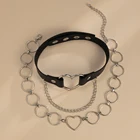 Necklace Goth Punk Love Heart Adjustable PU Leather Collar Chain Hollow Circle Heart Choker Necklace Set