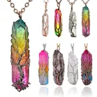 Stone Pendant Colored Crystal Stone Pendant Natural Stone Life Tree Necklace Pendant Fashion Jewelry
