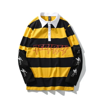 Faked two-piece man clothes striped polo coton t shirt long sleeve