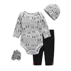 Cotton Clothes For Baby 100% Cotton Newborn Baby Unisex Clothes Set For Summer Romper Pants Hat And Socks 4 Pcs Outfit