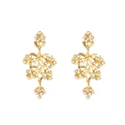 Earrings Elegant Women's Leaf Shape Snow Flake Alloy Gold Pearl Rhinestone Dangling Earrings