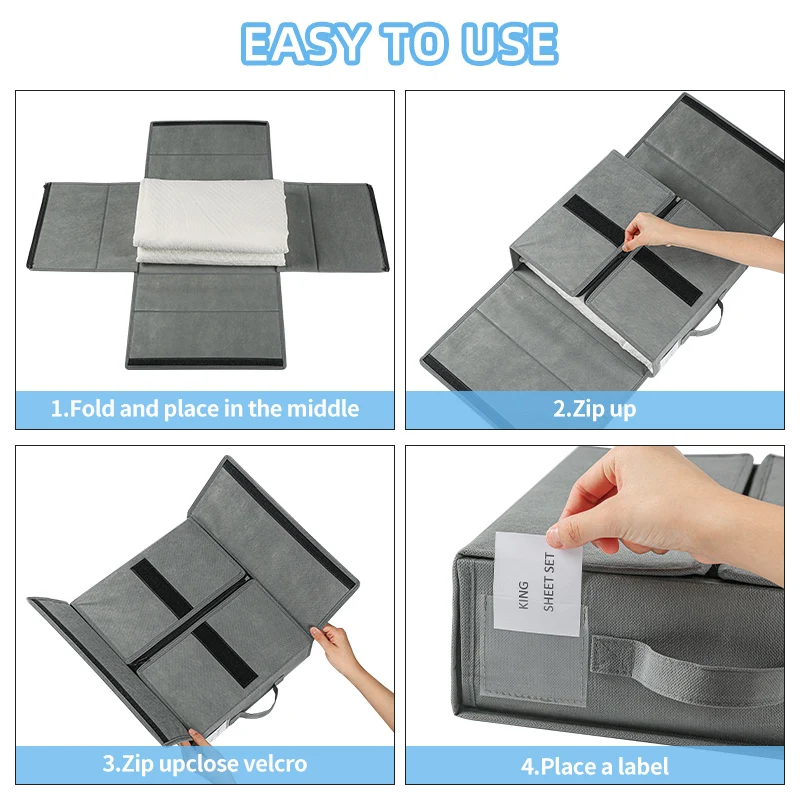 Foldable Bed Sheet Organizer and Storage Box for Duvet Cover Set Closet Organizer for Bedding Clothes Blankets