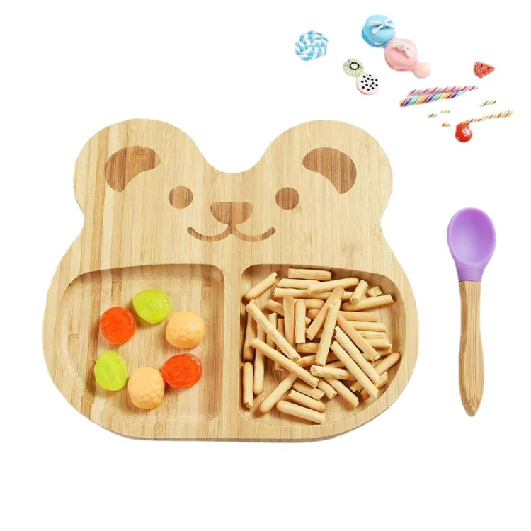Online Top Seller Home Creative Children Bamboo Cartoon Kindergarten Food Tray Baby Dinner Plate