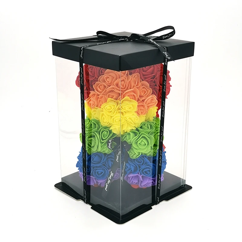 Rainbow Rose Bear Luxury 25cm Artificial Rainbow Rose Teddy