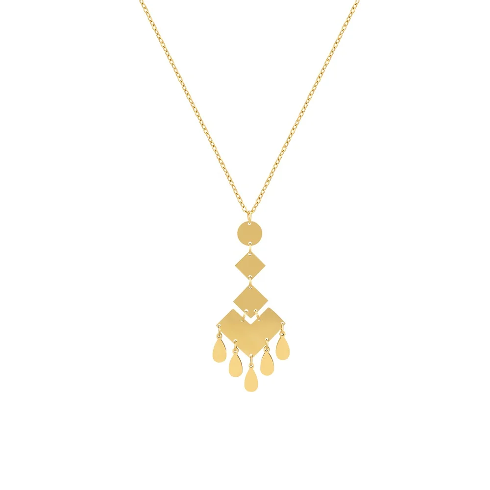 Latest 18K Gold Plated Stainless Steel Jewelry Geometric Rhombus Water Drop Tassel Pendant For Women Party Necklace P233372