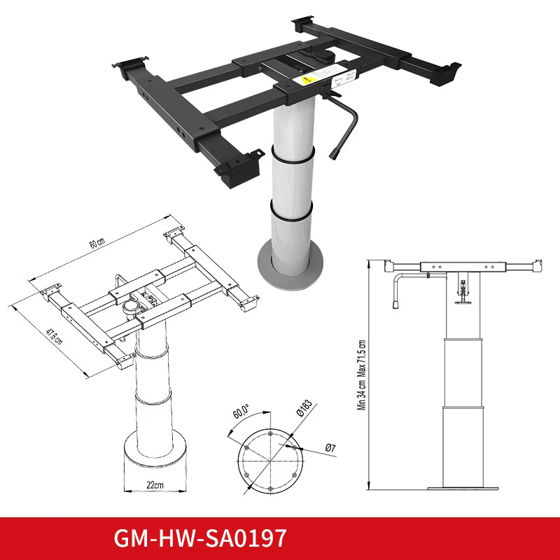 RV Table Leg Aluminum Pneumatic Lifting Desk Leg with Sliding Frame & Rotating Base Plate for Boat Marine Trailer Caravan