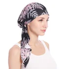 Flowers Scarf With Fashion Print Flowers Women Inner Turban Cap Muslim Head Scarf Islamic Ladies Caps With Long Tail