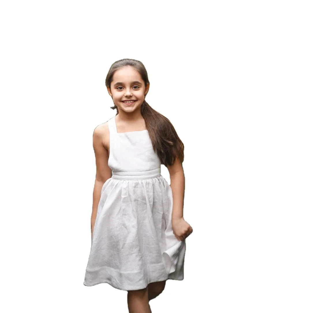 New Stylish Kids Girls Sundress Customized Comfortable 100% Cotton Linen Dress Girl Pinafore Dress