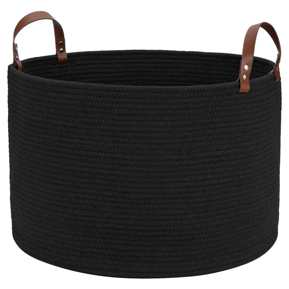 Black Large Basket for Blanket Storage Basket Bins for Organizing Cotton Rope Woven Laundry Hamper Hombins Round Basket Toy