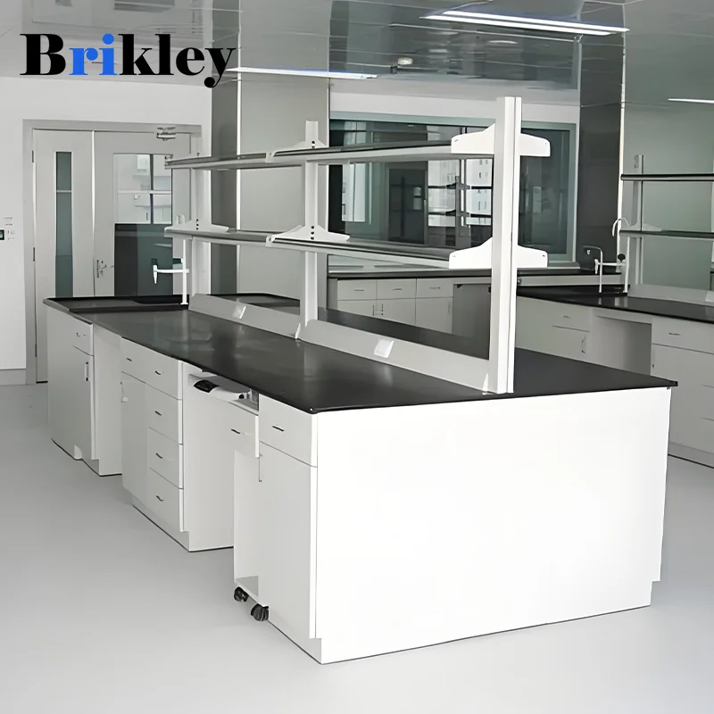 White and black phenolic board laboratory countertop details