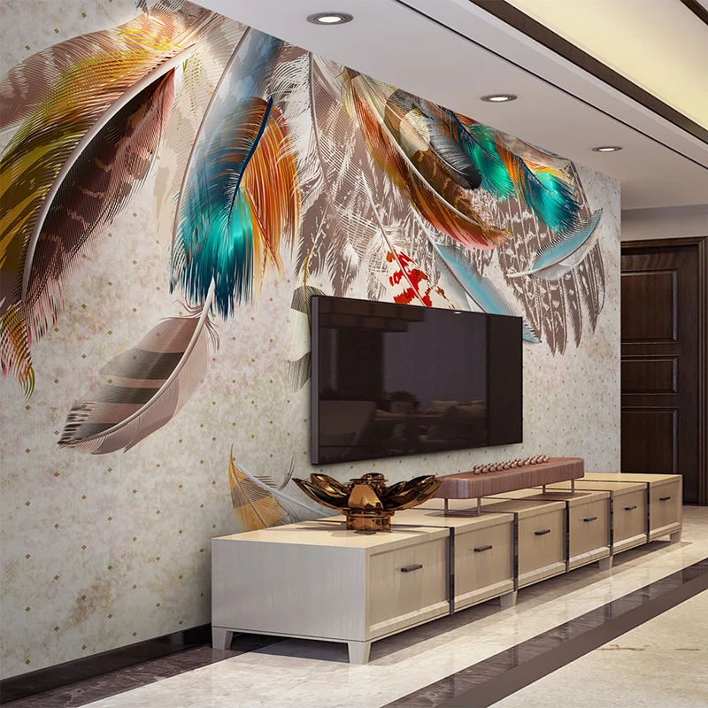 Custom 3d Wallpaper Fashion Colorful Feather Modern Art Mural Interior Wall  Decorative Wallpaper For Living Room Tv Background - Buy 3d Brick Wallpaper,Photo  Wallpaper,Damask Wallpaper Product on 