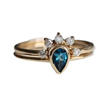 Elegant sterling silver natural london blue gem stone topaz platinum plated rings set LYR0809