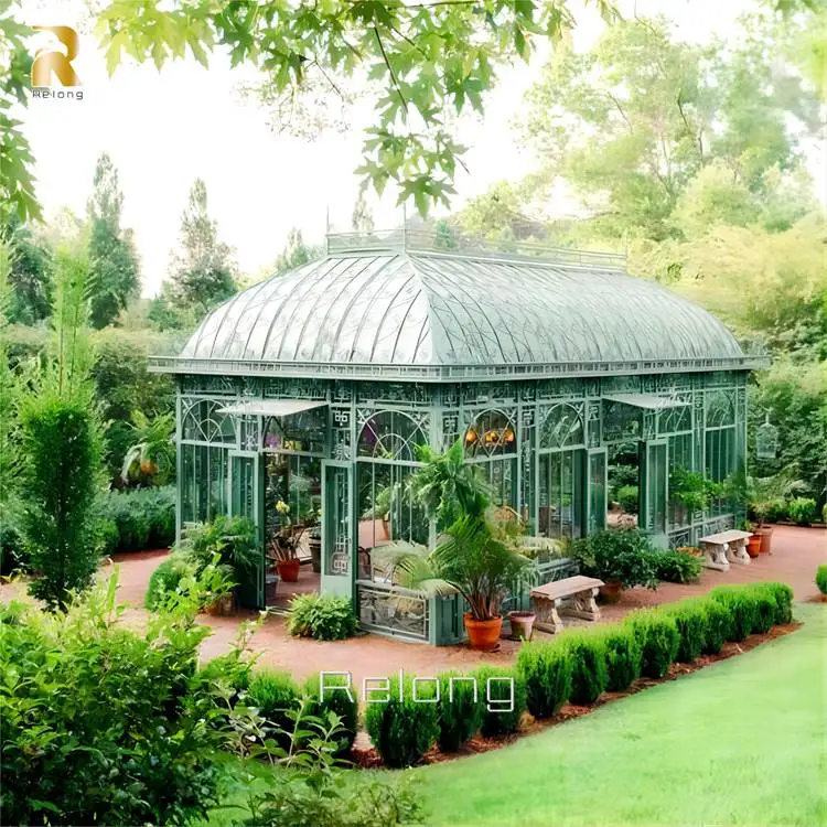 Wholesale Outdoor Backyard Garden Decoration Victorian Wrought Iron and Glass Gazebo 