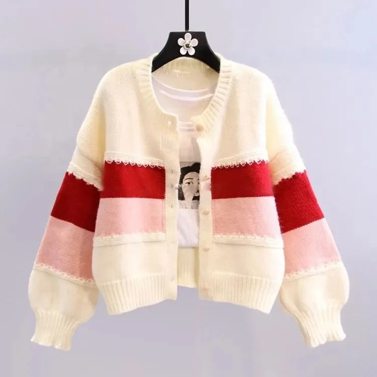 Wholesale Custom Long Sleeve Crochet Sweaters Women Fancy Crop Sweaters Cardigans For Women Jacquard Oversized Sweater