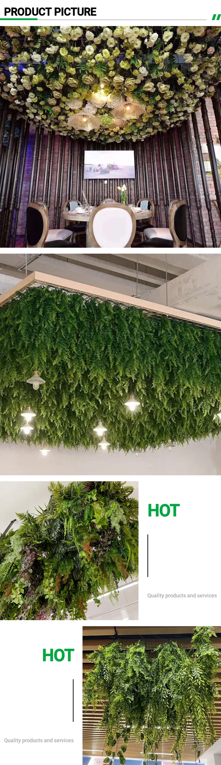 Hotel Restaurant Hall Roof Green Fake Leaf Grass Wall Panel Greenery