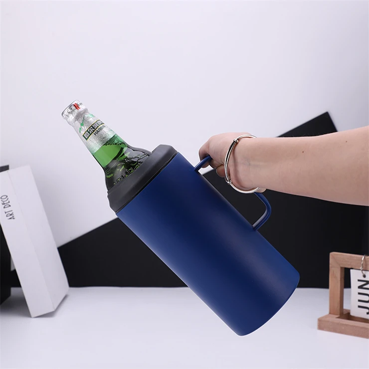 Stainless Steel Beer Wine Cooler Double Walled Vacuum Insulated Can Cooler Holder with Handle